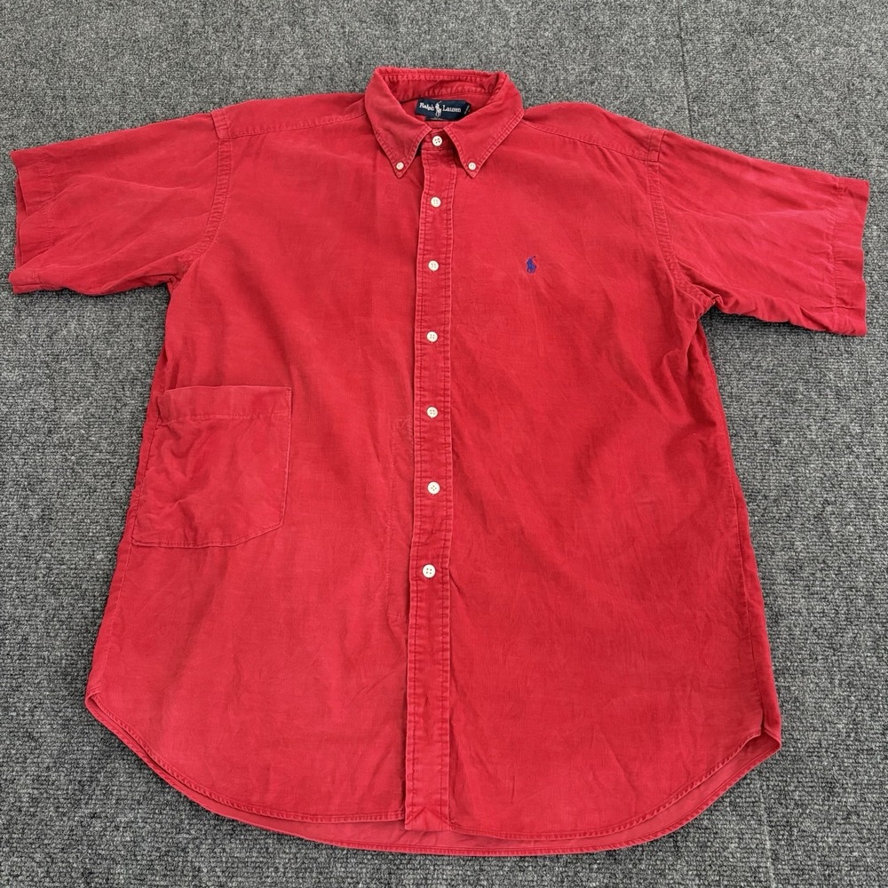 Vintage Ralph Lauren Corduroy Blake Button Down Shirt Red Pony‎ Pocket